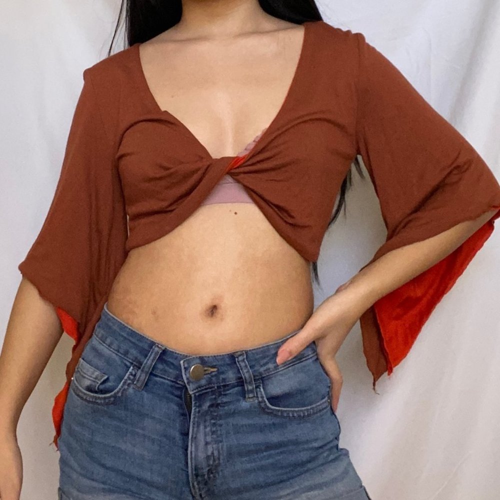 Reversible Crop Top with Flared Sleeves